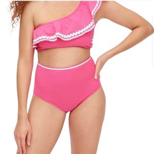 J. Crew One Shoulder High Waisted Rickrack Bikini in Sweet Briar Size Medium NWT